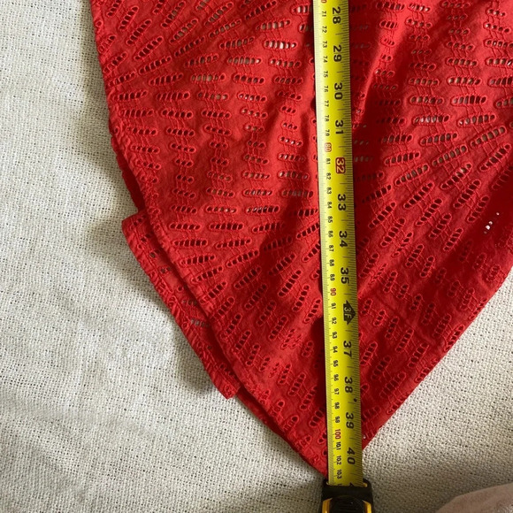 VINCE Camuto 100% Cotton Eyelet Orange Sleeveless Fit & Flare Mini Dress Size 10 - Picture 12 of 13